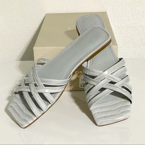 Marc Fisher Varro Slide Flat Sandal In Ligh Blue Leather